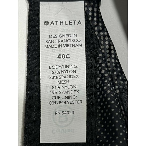 NWT ATHLETA Printed Advance Bra B-DD Sz 40C Black Gray Adjustable Straps - Picture 4 of 5